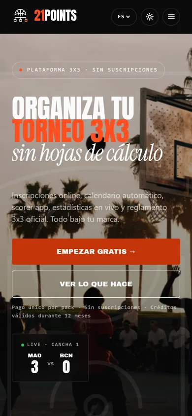 21points.app website mobile view — responsive hero