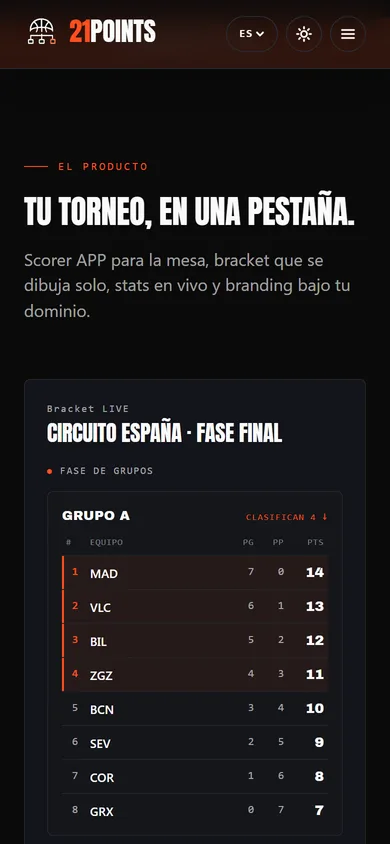 21points.app website mobile view — live bracket