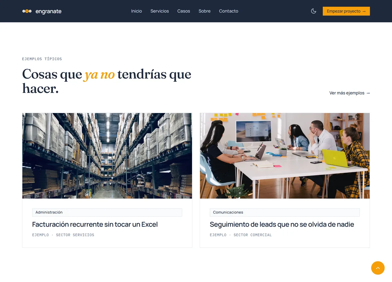 engranate website inner section — typical automation examples