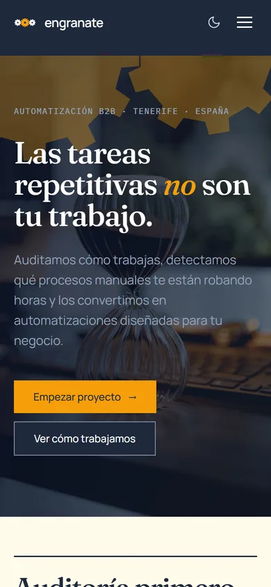 engranate website mobile view — responsive hero