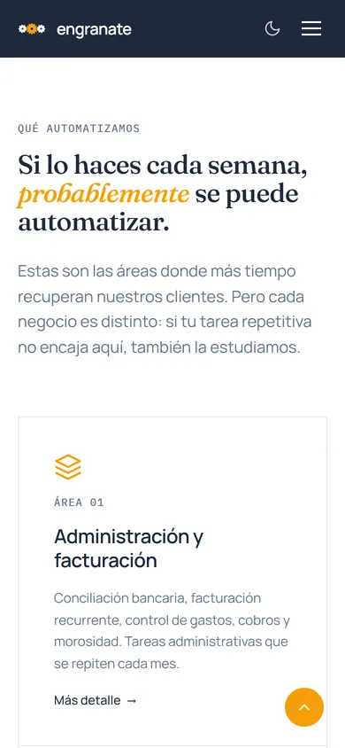 engranate website mobile view — services section