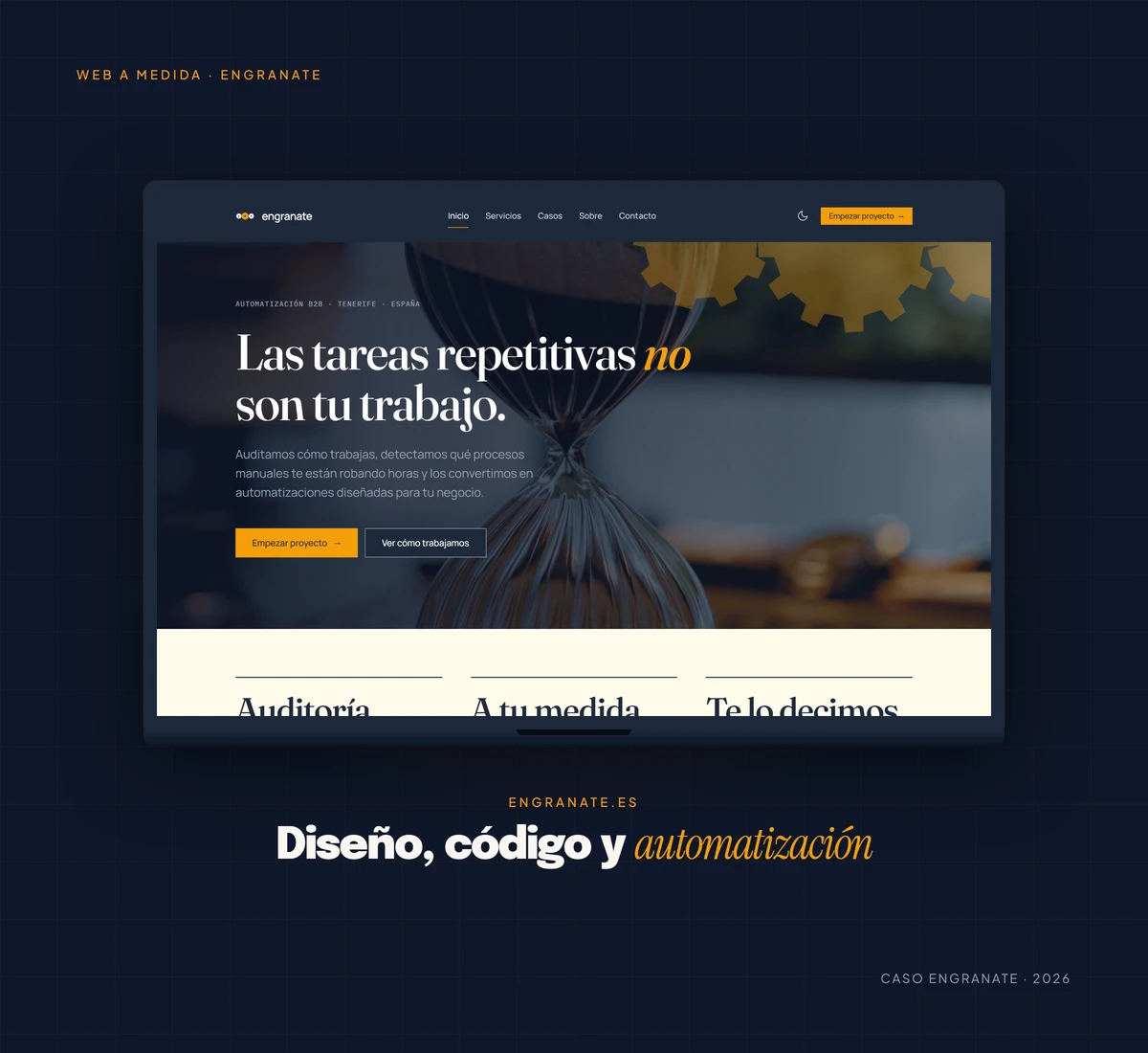 engranate website mockup on laptop over a dark background