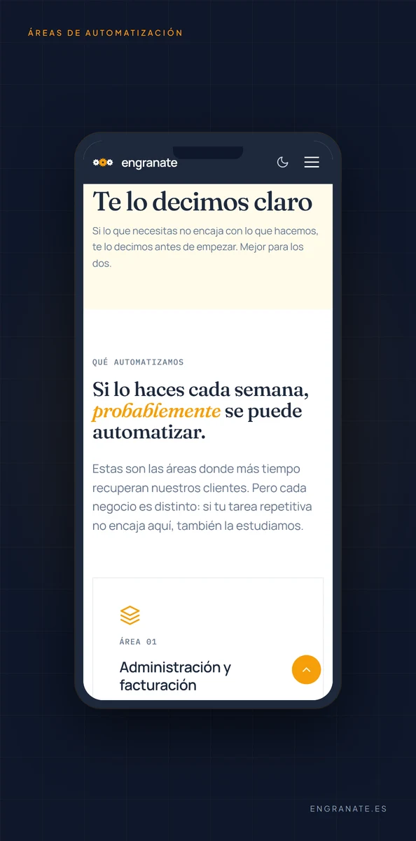 engranate services section in mobile view