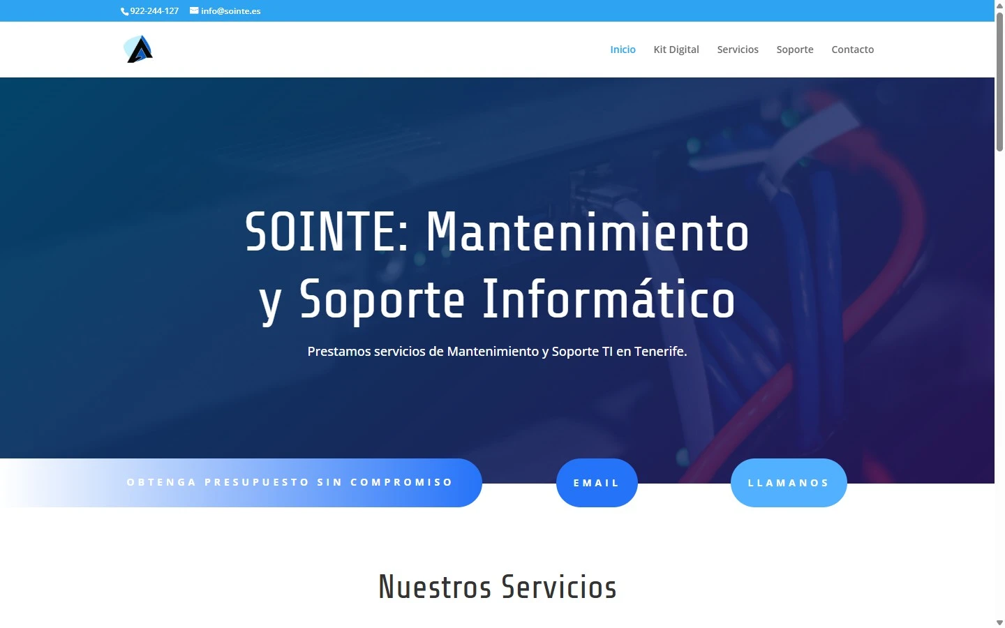 Sointe's previous desktop website, before the redesign